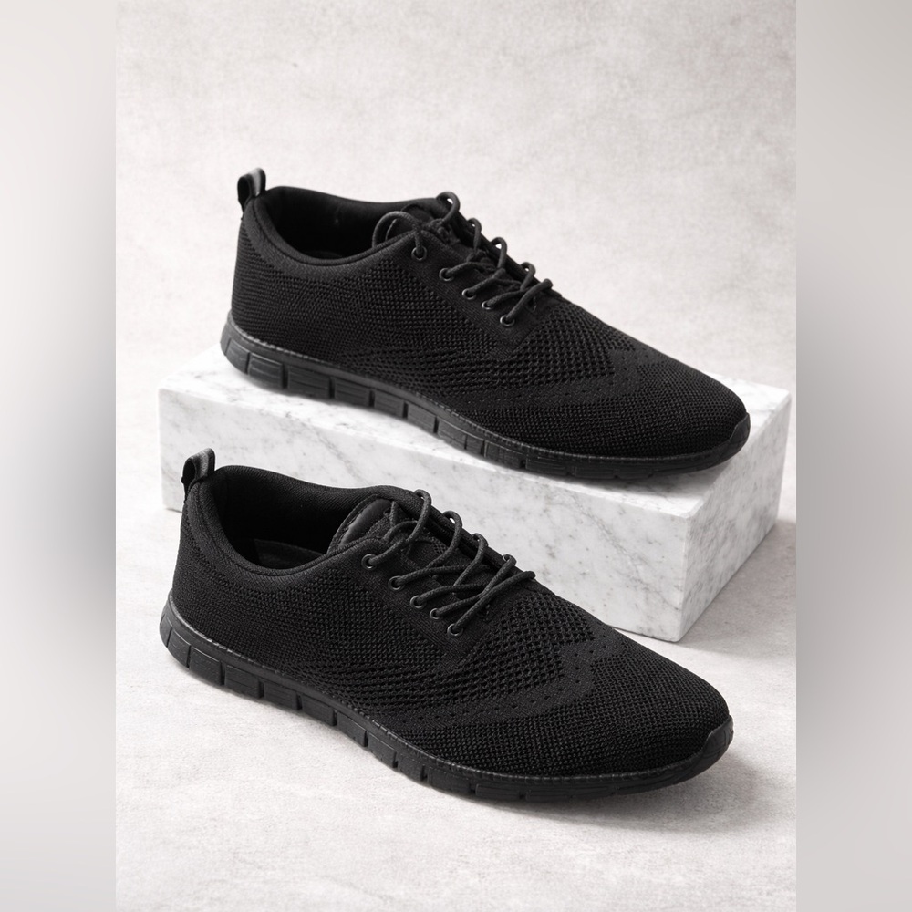 Franco Vanucci Men’s Black Athletic Knit Sneakers Memory Foam Comfort Size 13